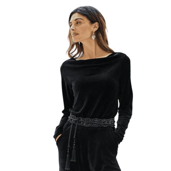 Peruvian Connection Black Victoria Velour Drape Neck Top - Picture 3 of 11